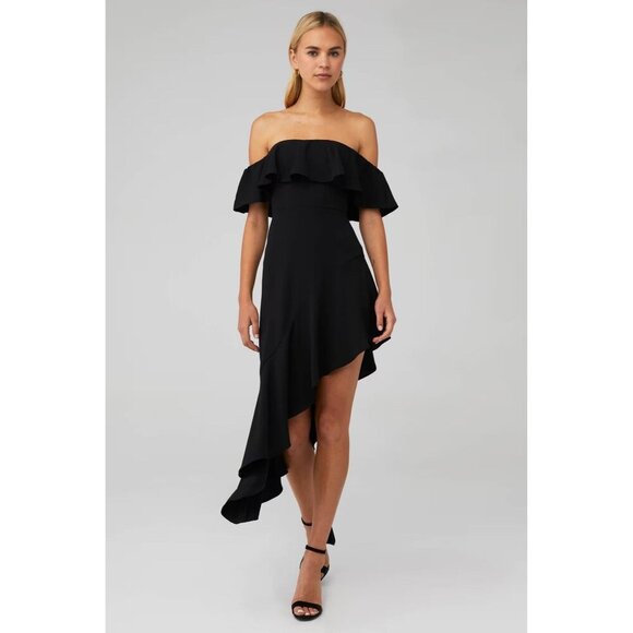 Amanda Uprichard Camellia Off The Shoulder Midi Dress Black Womens Size Small - Picture 1 of 7